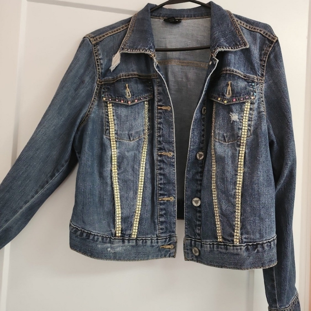 Blinged out A.n.a denim jean distressed jacket